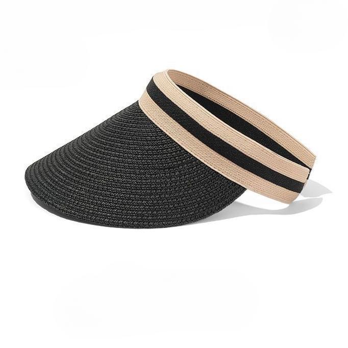 Summer Women Straw Hat Soft Folding Sun Hats Wide Brim Empty Top Ladies Outdoor Beach Panama Caps Ponytail Bucket Hat