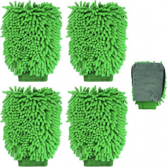 HARFINGTON 4pcs Chenille Microfiber Car Wash Mitts 9.8" x 7.9" Scratch Free Wash Gloves Absorbent Double Sided Plush Cleaning Drying Mitts for Car