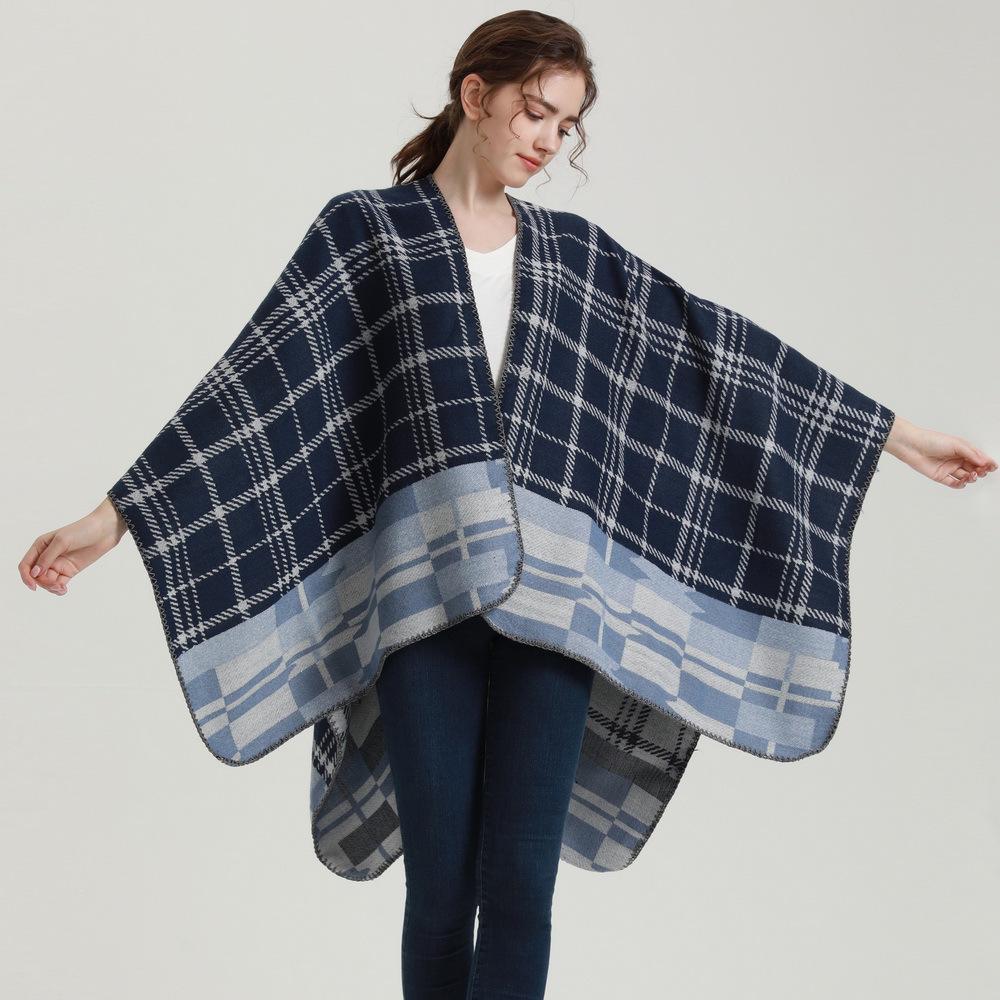 

Classic Plaid Women s Warm Imitation Cashmere Slit Shawl Blanket 130x150 cm