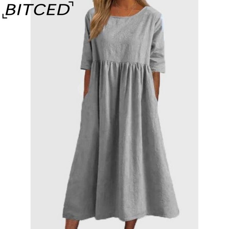 

BITCED Summer Women O-Neck Dress Casual Loose Long Dresses Plus Size Dresses XXXXXL светло-серый