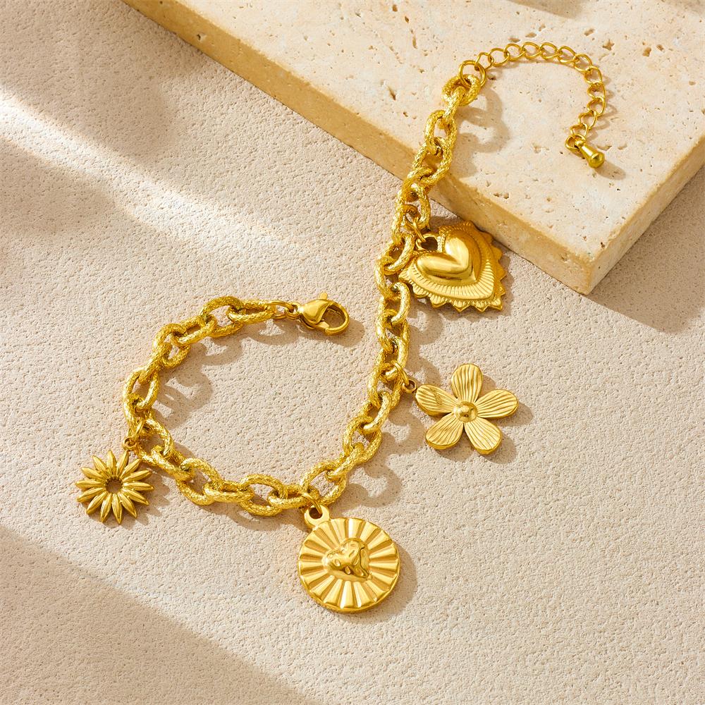 DIEYURO 316L Stainless Steell Golden Heart Flower Love Bracelet For Women Trend Classic Wrist Chain Waterproof Jewelry Gift