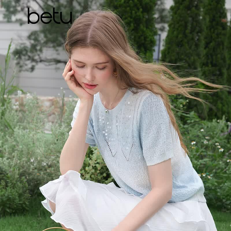 Betu Women's Gradient Sequin Knit Short Sleeve Top