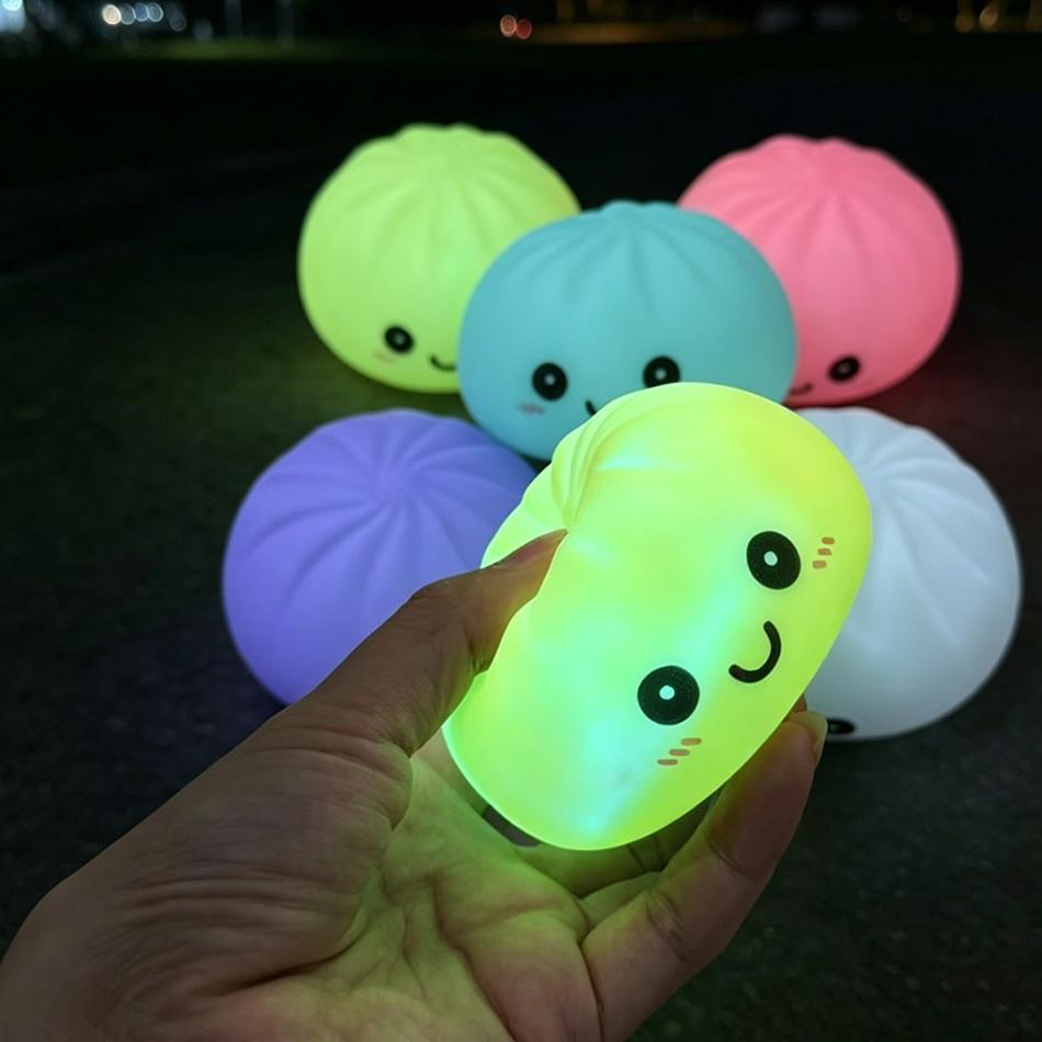 In Stock Glowing Dumpling Squishy Bun Shaped Night Light Cute Baozi Lamp USB Rechargeable Color Changing Bedroom Decor Gift