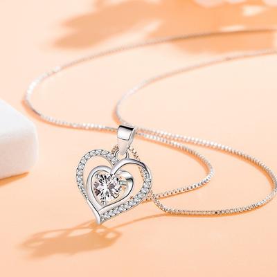Necklace S925 Heart-Shaped Necklace Female with Hearts Pendant Clavicle Chain Jewelry