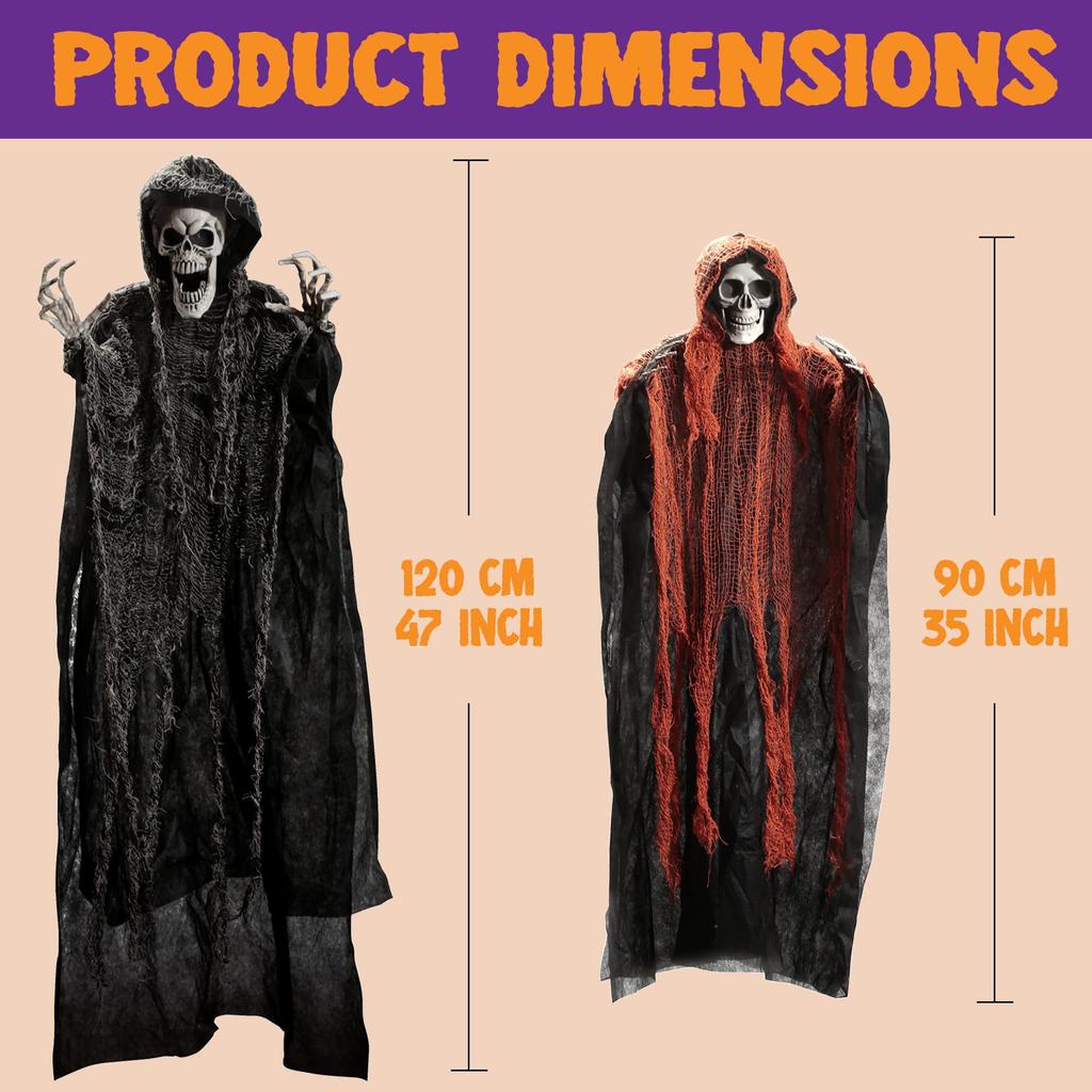 Joyfy 3 Pack Halloween Hanging Ghosts Scary Skeleton Ghosts Grim Reapers for Halloween Indoor Outdoor Yard Decorations