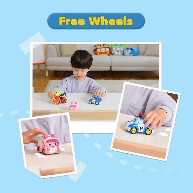 Robocar Poli 4 Pack Poli + Amber + Roy + Helly Transforming Robot Toys, 4" Transformable Action