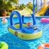 1pc Inflatable Baby Pool Seat Float with Canopy Sun Shade Swim Ring Water Seat Lounge Float with Steering Wheel Handles