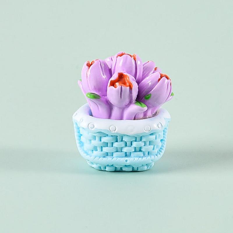 Mini Flower Basket Ornament Flowerpot Potted Plant Bonsai Micro Landscape Dollhouse Miniature Toy Car Decoration