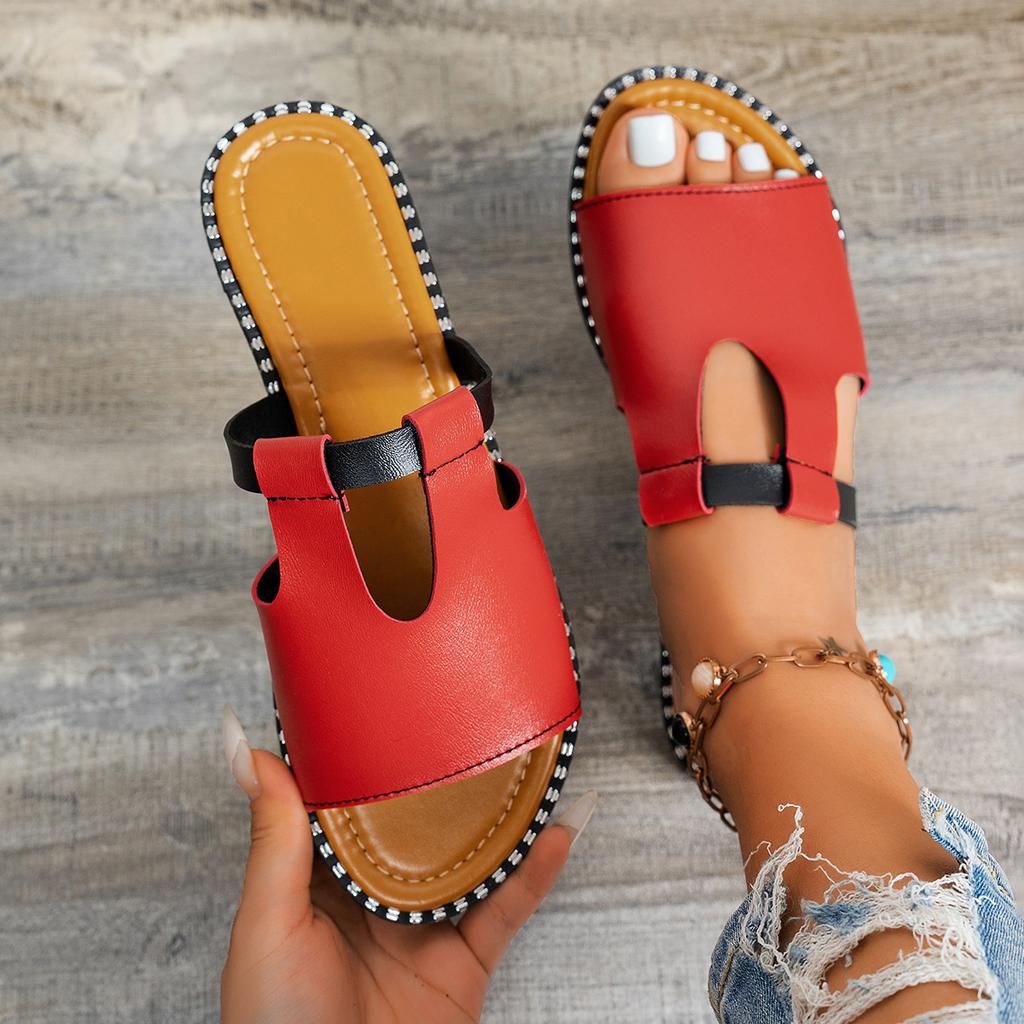 Fashion Women Slippers 2025 New Metal Striped Summer Flat Shoes Fashion Slip On Slides Outdoor Female Casual Women Sandals Plus Size 43