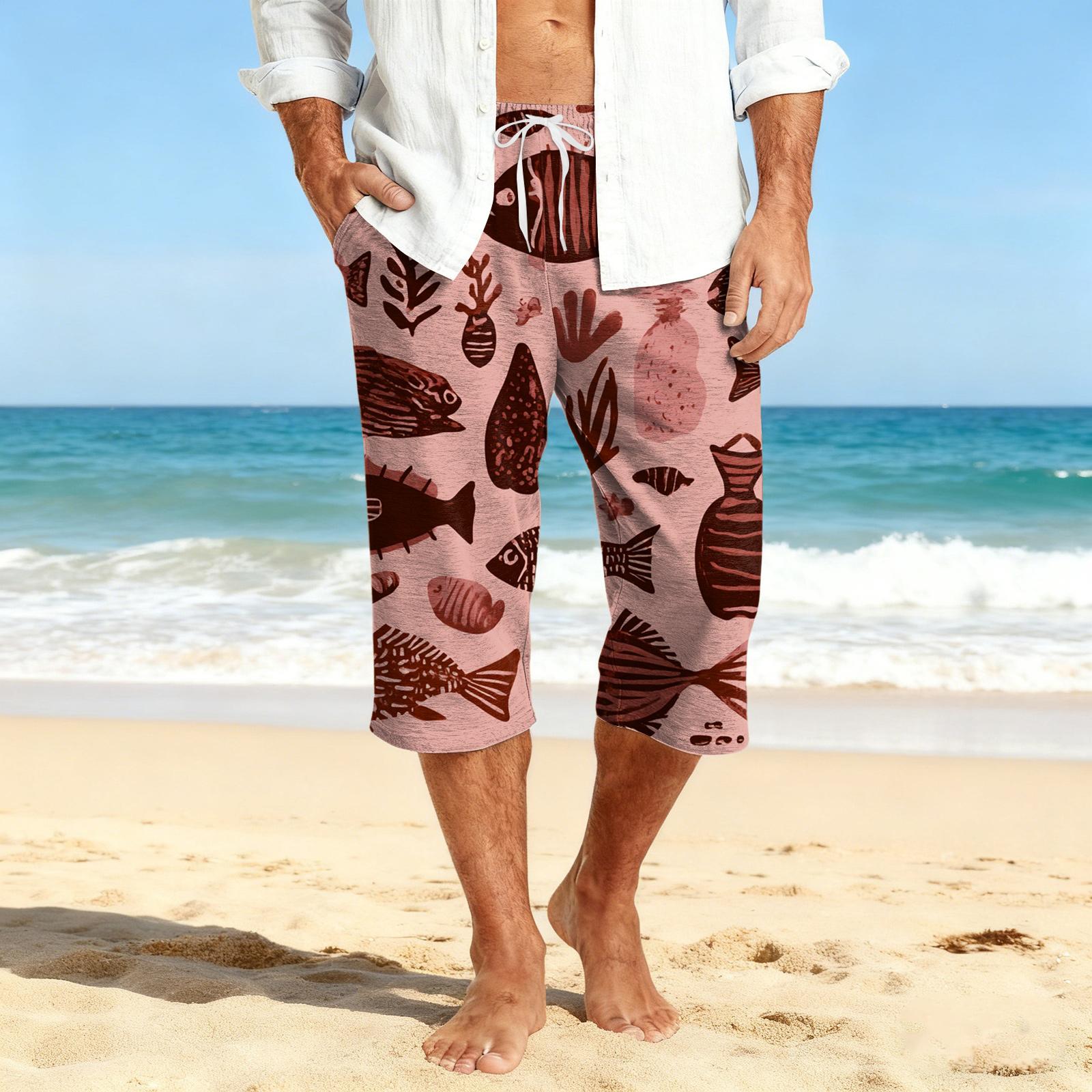 

Men s Casual Drawstring Cropped Shorts XL кавун червоний колір