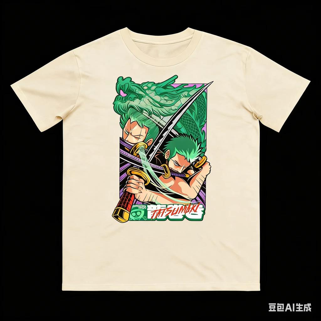 Anime One Piece Zoro Print Pure Cotton T-shirt, Unisex New Fashion Short Sleeve T-shirt for Spring and Summer T-shirt