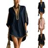 Womens Western V Neck Vacation Style Dress with Ribbon Trim Design Loose Fit Short Sleeve Casual Beach Cover Up Tunic Dress