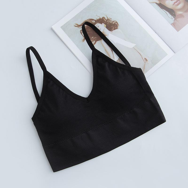Women's Seamless Vest Lingerie Solid Color Fashion Striped V Neck Crop Top Bra Push Up Bra Comfortable Top