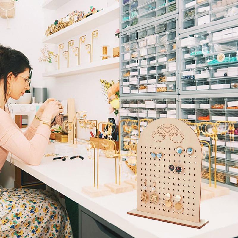 

1pcs Wood Earring Display Stand 144 Holes Wooden Pegboard Display Stand Earring Holder Jewelry Organizer Rack onesize