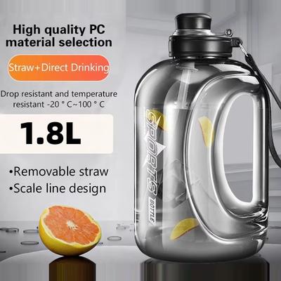 1.8L 60oz Sports Water Bottle with Straw Portable Gym Cycling Cup for Camping Travel Drinking Bottles Ton Ton Bucket Belly Cup