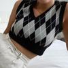 Holiday Autumn and Winter Personalized Fashion New Arrival Woolen Women's Clothing Sexy Plaid Color Contrast Short Sleeveless Vest Tops