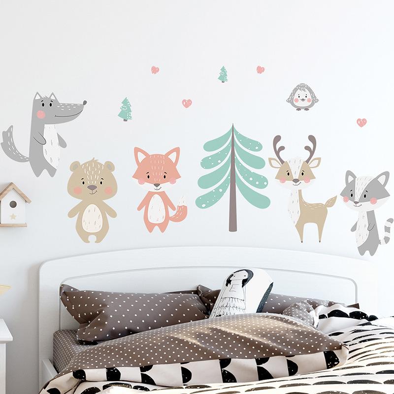 Watercolor Bear Sleep Moon Cloud Wall Stickes Fit For Baby Room Kids Bedroom Wall Decals Nursery Kindergarten Background Wall Decor