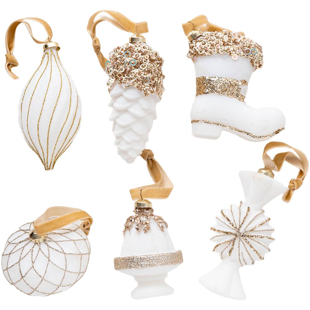 

Christmas Tree Decorations Set of 6 with Flocked Texture Ornaments Designed for Window Display and Festive Seasonal Arrangements