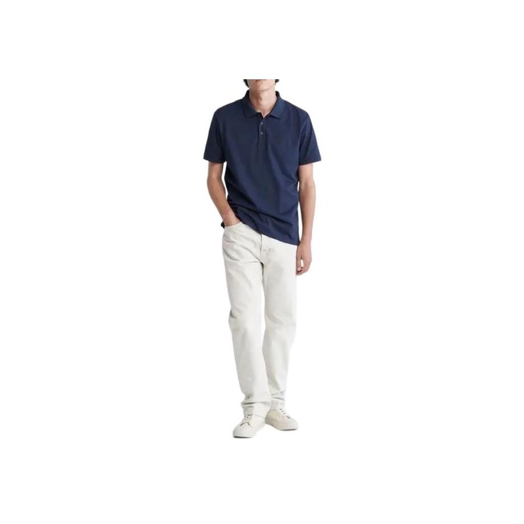 Calvin Klein Solid Color Logo Embroidered Short Sleeve Polo Shirt Men tops Dark-Blue 40HM281-411
