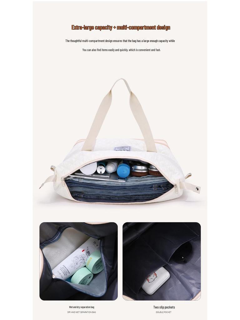 Expandable Large Capacity Travel Bag with Wheels, Double Layer, Foldable, Wet & Dry Separation, Ideal Hospital Carry-on