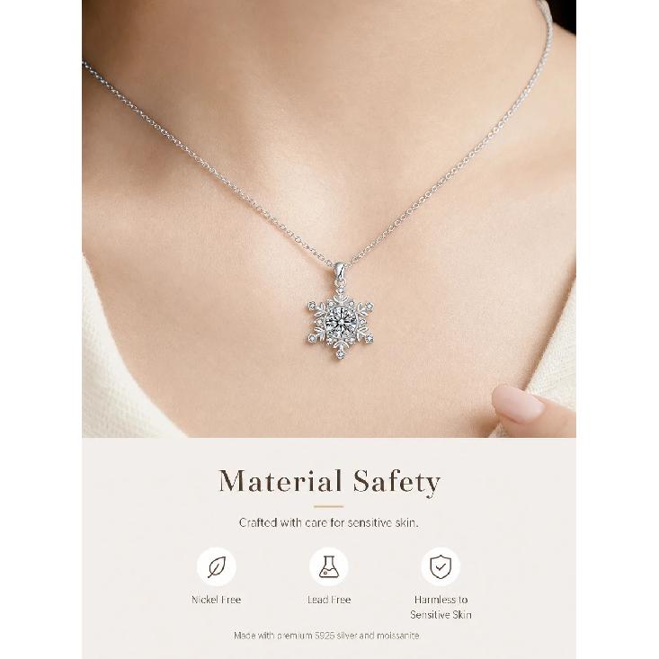 S925 Sterling Silver Snowflake Necklace for Women Versatile High-End Feel Moissanite Pendant Silver Collarbone Chain Gift