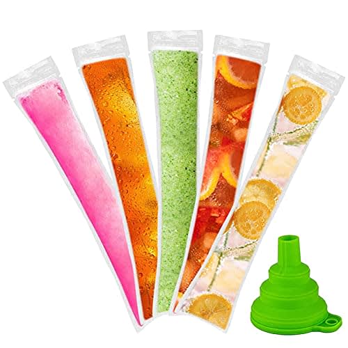 

TAMOSH Disposable Popsicle Bags, 120 Freezer Tubes, Ice Bags with Funnels and Ice Sleeves for Juice, Popsicle Pops, Fruit