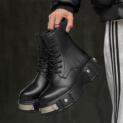 2025 Heren Motorlaarzen Handgemaakt Leer Veterschoenen Platform Schoenen Retro Street Style Comfortabel Alles-match Enkellaarsjes