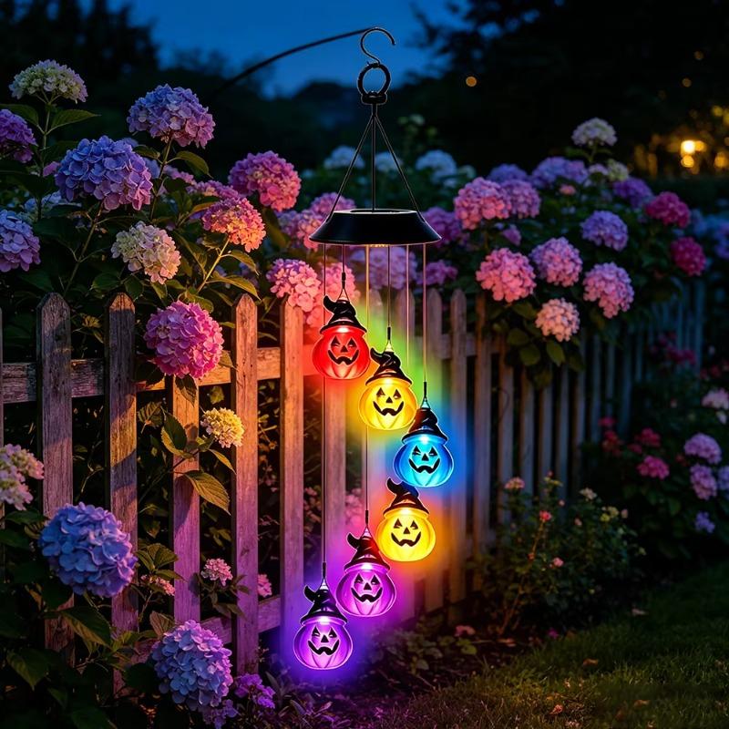 Solar Pumpkin Wind Chime Lights, Garden Courtyard Outdoor Terrace Porch Halloween Haunted House Party Decor Atmosphere Lights