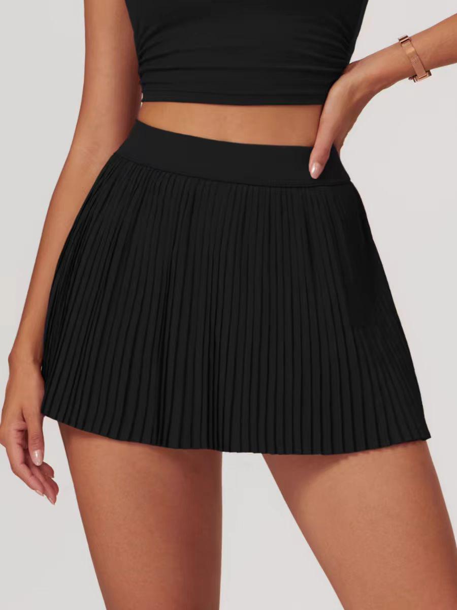 

Женская плиссированная юбка-шорты для бадминтона с высокой талией - Быстросохнущая, влагоотводящая, миди-юбка против просвечивания для тенниса и бега Large чёрный