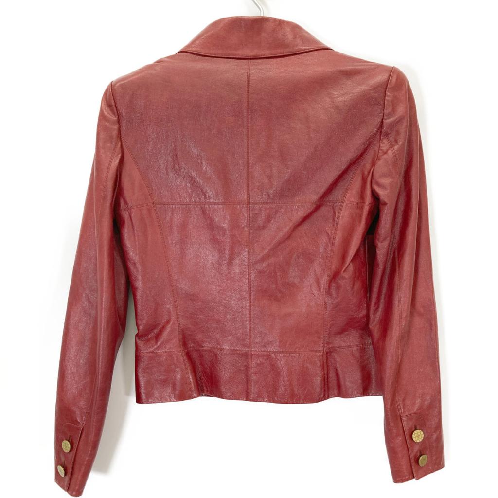 CHANEL 2001 High Summer P17886 Red Goatskin Camellia Lining Leather Jacket Jacket 38 RedUsed