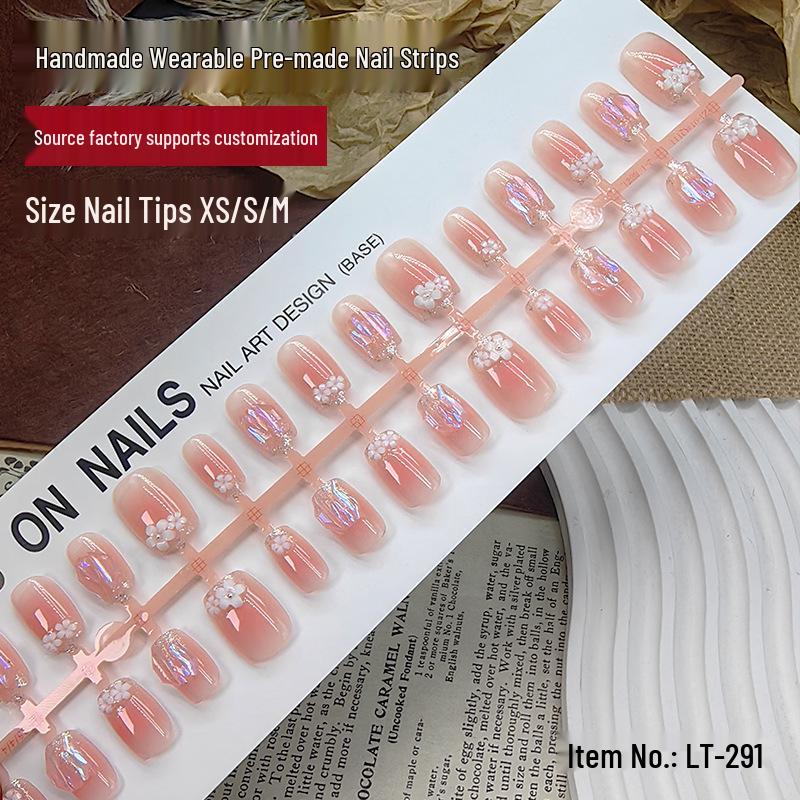 Sparkling Rhinestone Blush Icy Glass Beads Handmade Detachable Nails Set