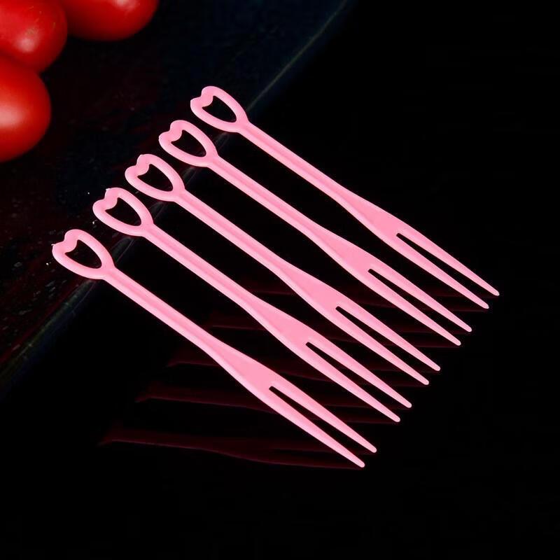 HANDUNYOU Disposable Heart-shaped Pink Fruit Forks