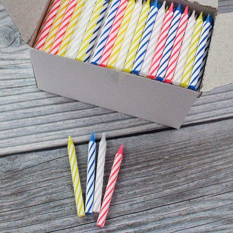 Colorful Threaded Small Candles 288 Paper Box Mixed Color Stripes Party Decoration Cake Candle Bottomless Holder