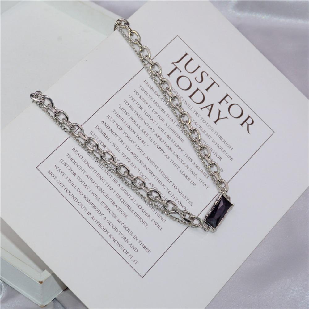Double-layer Black Zircon Stainless Steel Necklace Ins Design Hip-hop Necklace Accessories