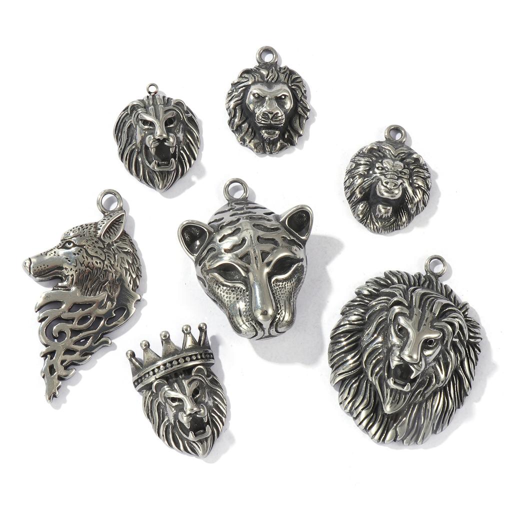 1 Stück 304 Edelstahl Anhänger Antik Silber Farbe Löwenkopf / Wolfskopf / Tigerkopf Anhänger Für DIY Halskette Schmuckherstellung