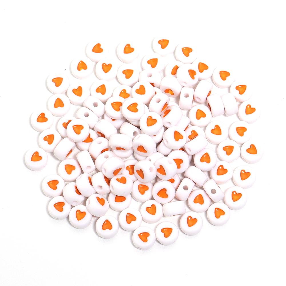 100Pcs 7mm Colored Acrylic Beads Heart Pattern Flat Round Loose Beads For DIY Fashion Bracelet Necklace Supplies Wholesale