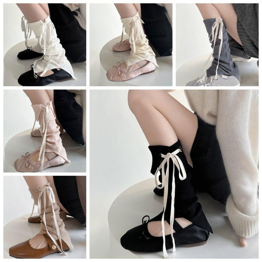 Bow Tie Lace Up Leg Warmers Sweet Ballet Knee High Socks Fashion Women's Stockings Streetwear