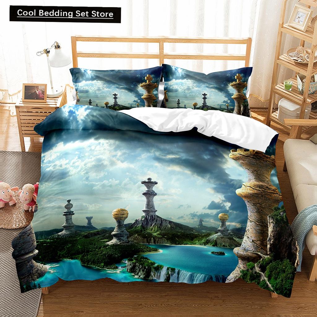 Cartoon Fantasy World King Queen Duvet Cover Magic Castle Bedding Set Mythical Landscape Quilt Cover Polyester Comforter Cover