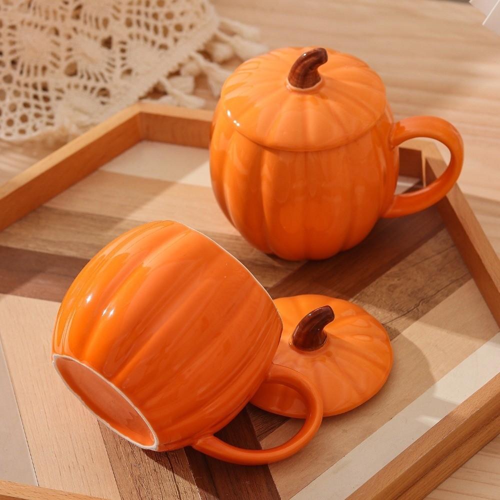 Orange Halloween Kürbis Tasse Staubdicht Keramik Teetasse Trinkgeschirr Kaffeetasse Café