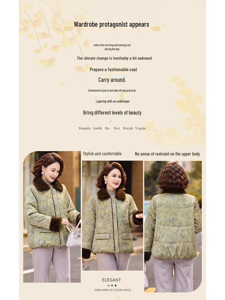 Stylish Fleece-Lined Winter Cotton Jacket for Moms: Warm, Thickened Coat for Middle-Aged & Elderly Women
