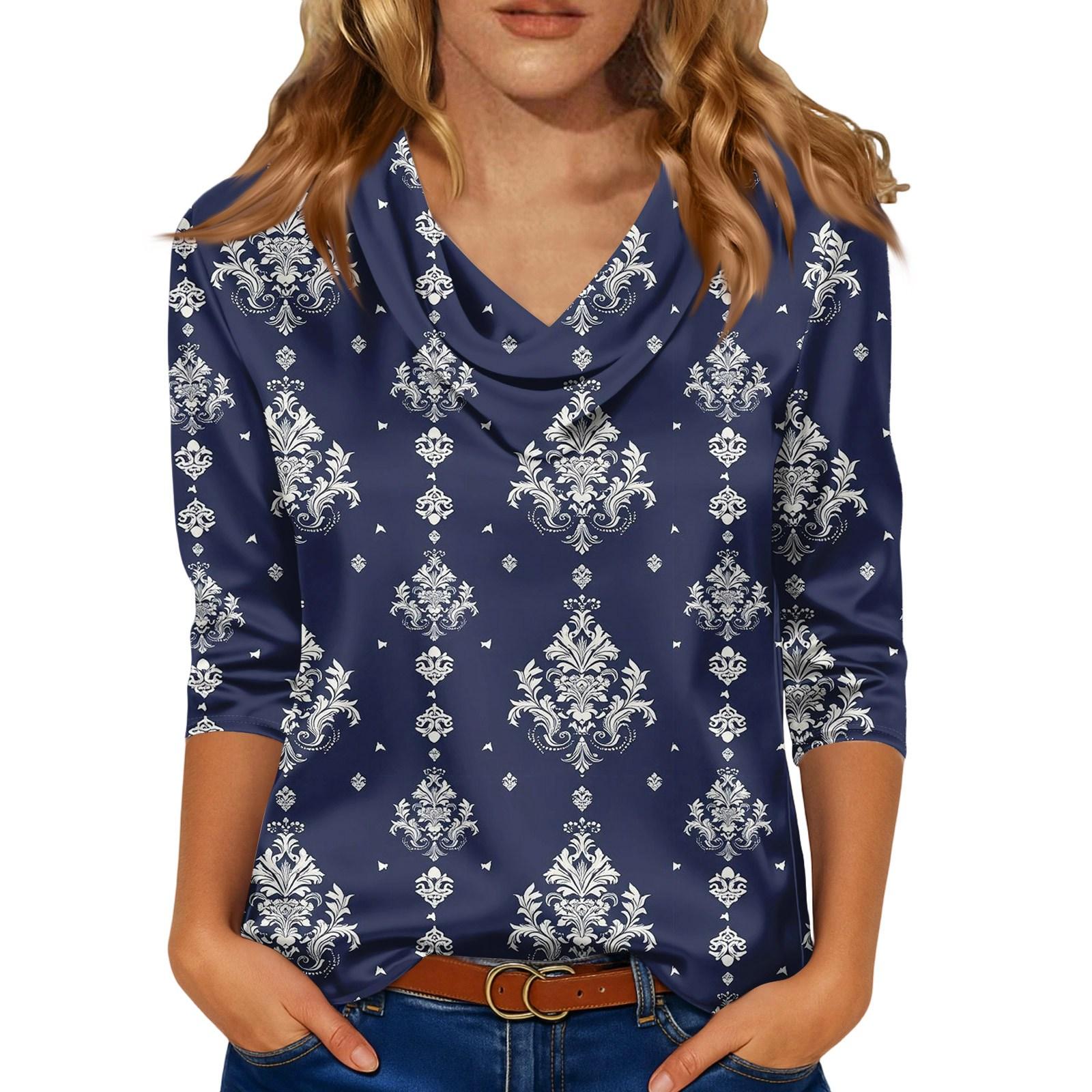 

Блузка для женщин нарядная с рукавом 3/4, рубашки для делового кэжуал, топы XXL тёмно-синий