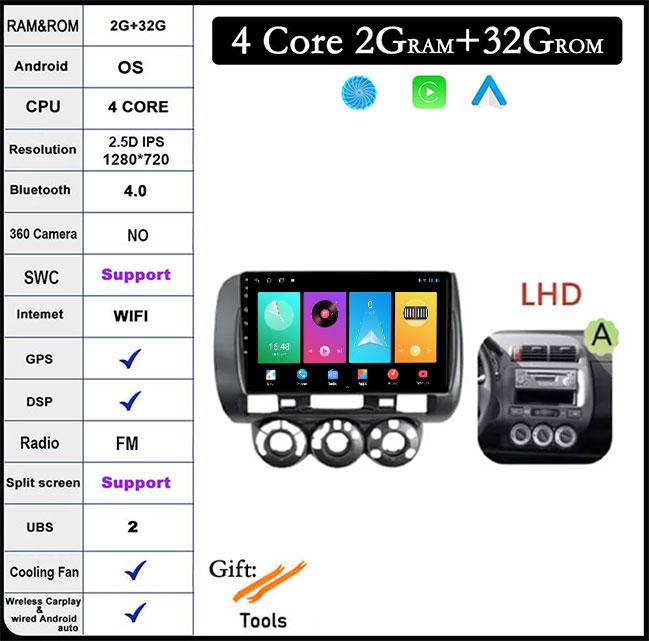 

9-дюймовый IPS QLED для Honda Fit Jazz City 2002-2007 Android 14 автомобильный радиоприемник мультимедиа видеоплеер навигация стерео GPS монитор