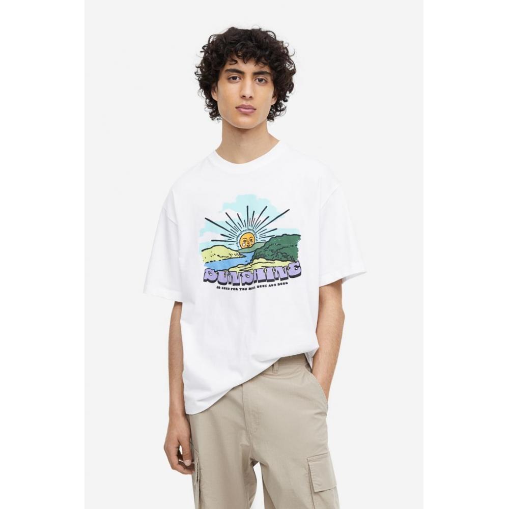 

Футболка свободного кроя HM с принтом, белая Sunshine