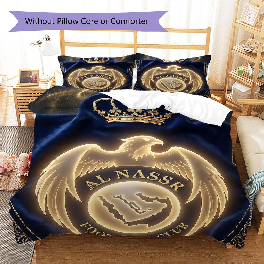 Biancheria da letto con motivo Al-Nassr FC, Set piumone Copripiumino Federa Regalo di Compleanno per la Casa(1 * copripiumino + 2 * federa, senza nucleo)