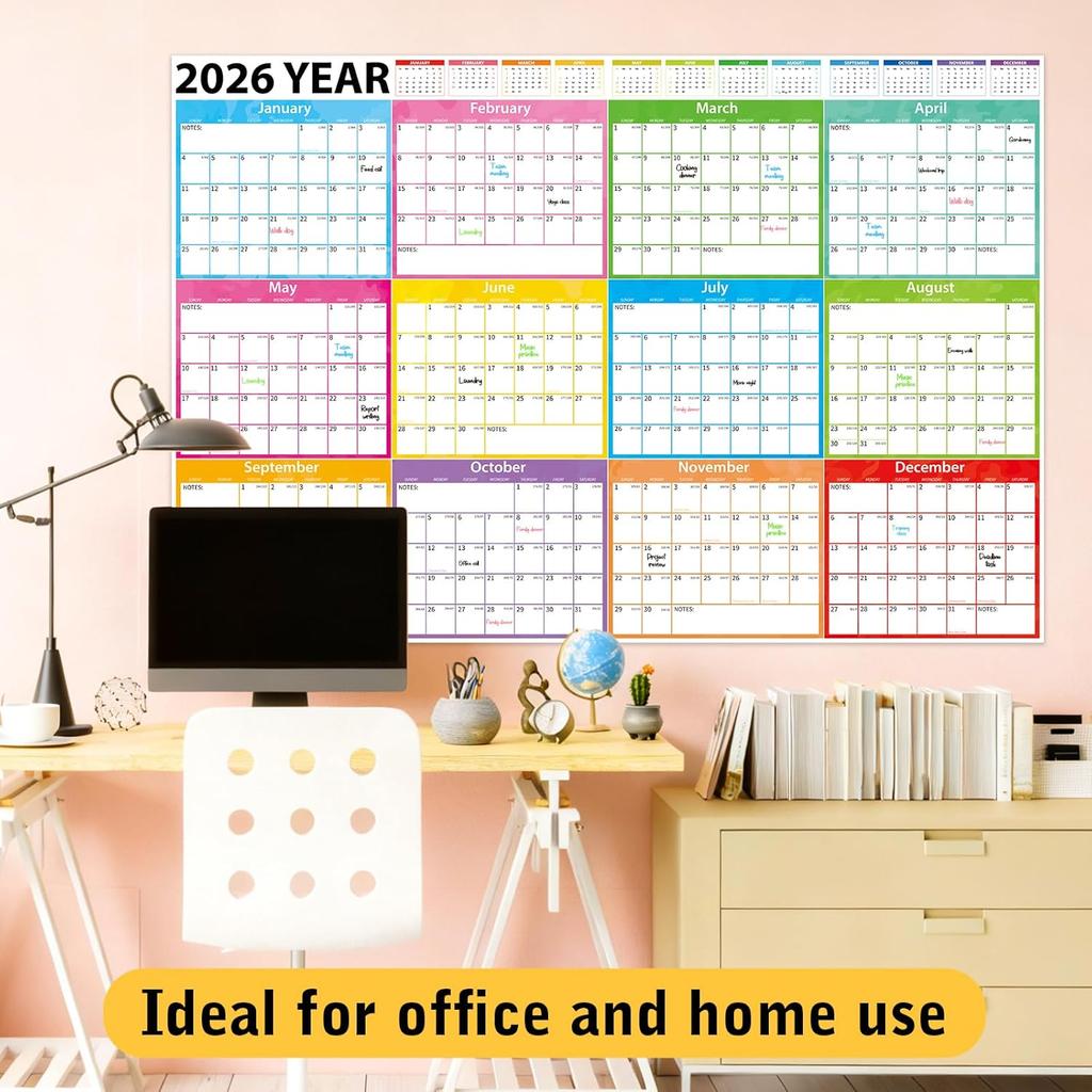 Large 2026-2027 Wall Calendar Dry Erase,MoShining,Yearly Planner 2026-2027,Big Class Calendar,48x32 inch Watercolor Poster Folded,Sturdy Paper Office