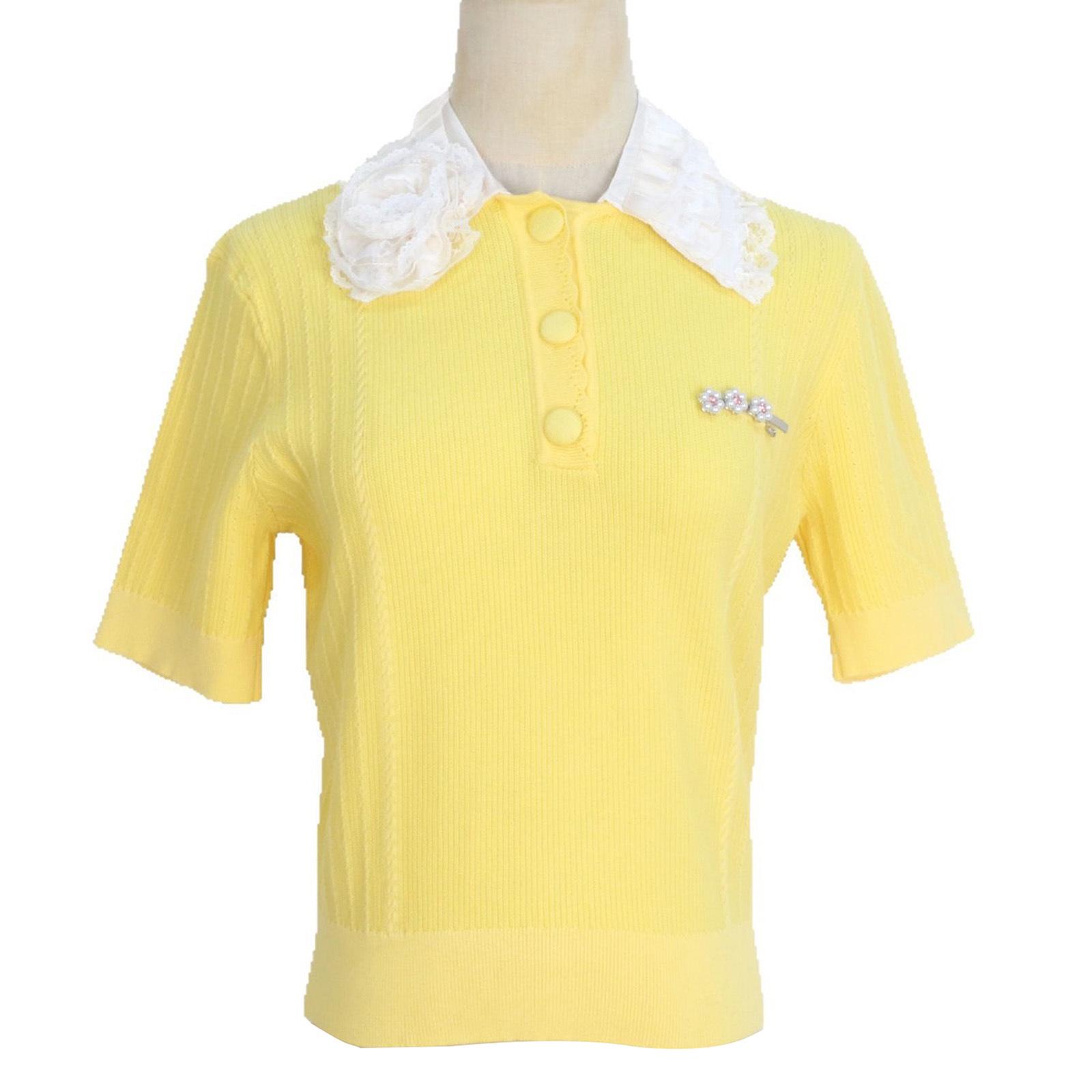 

Женский милый трикотажный топ с коротким рукавом, воротником Питер Пэн и дизайном поло с заклепками Large