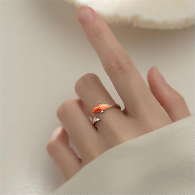 Classical Art Auspicious Gradient Fortune Koi 925 Sterling Silver Jewelry Personality Carp Fish Animal Opening Rings R213