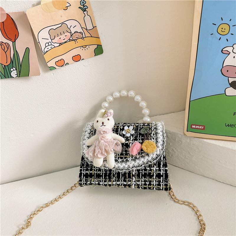 Модная корейская детская сумка на цепочке с милым дизайном кролика для девочек Black