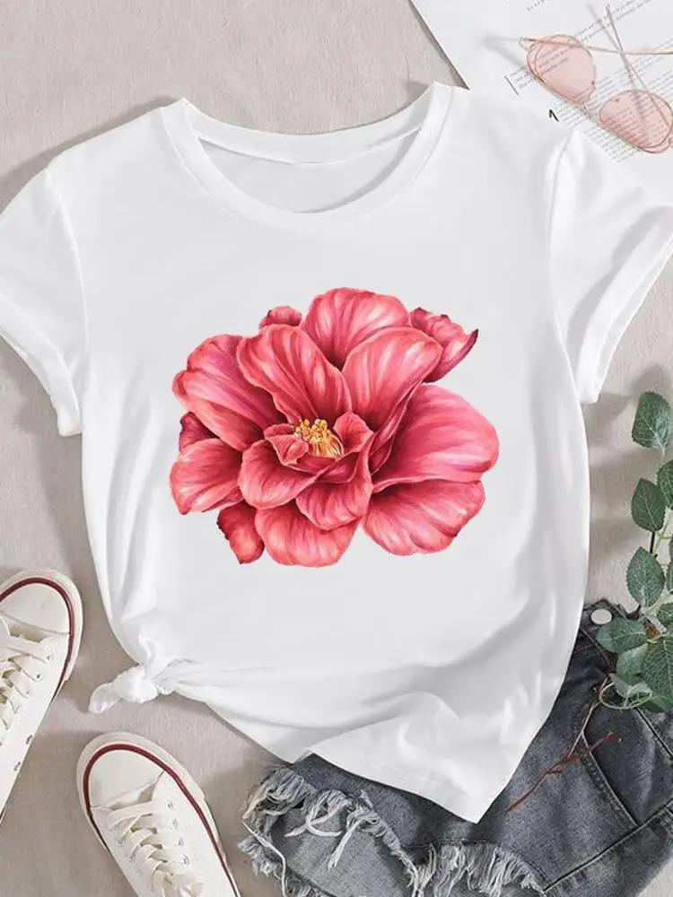 Mode T-Shirt Damen Weiblich Damen Kurzarm Kleidung 90er Trend Blume Süß Grafik T-Shirt Druck Oberteil Kleidung Tee