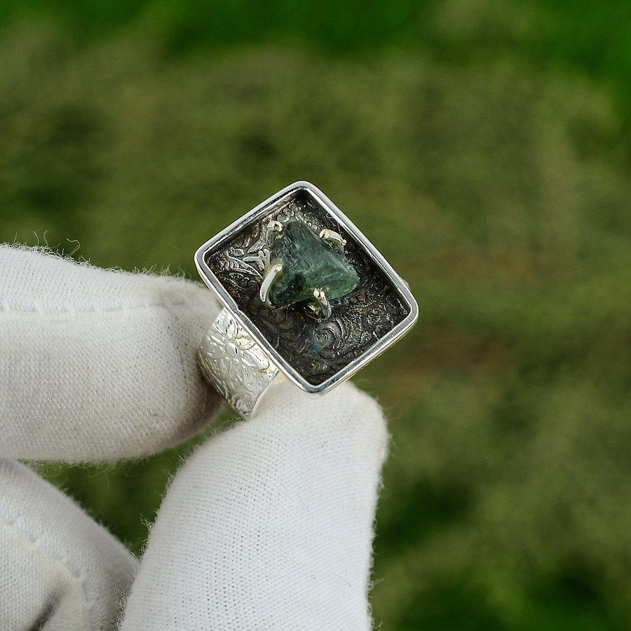 Natural Prehnite Rough Gemstone Solitaire Adjustable Ring 925 Sterling Silver Adjustable